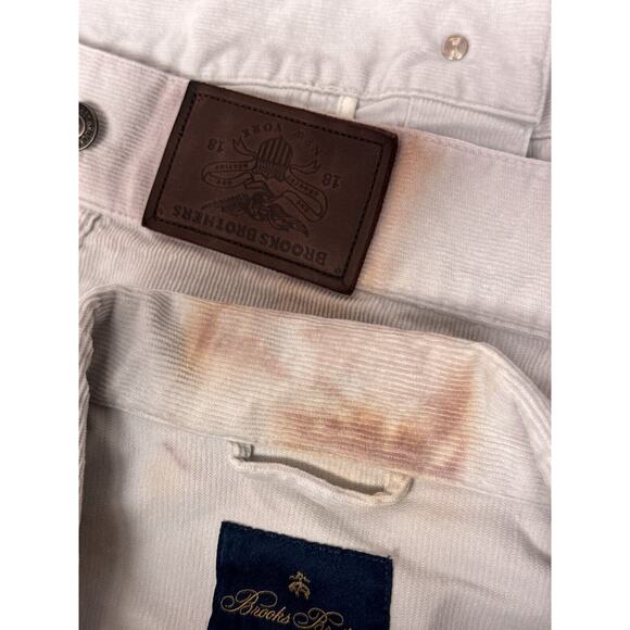 Brooks Brothers Jacket Medium Mens White Wale Corduroy Button Trucker - Picture 8 of 8